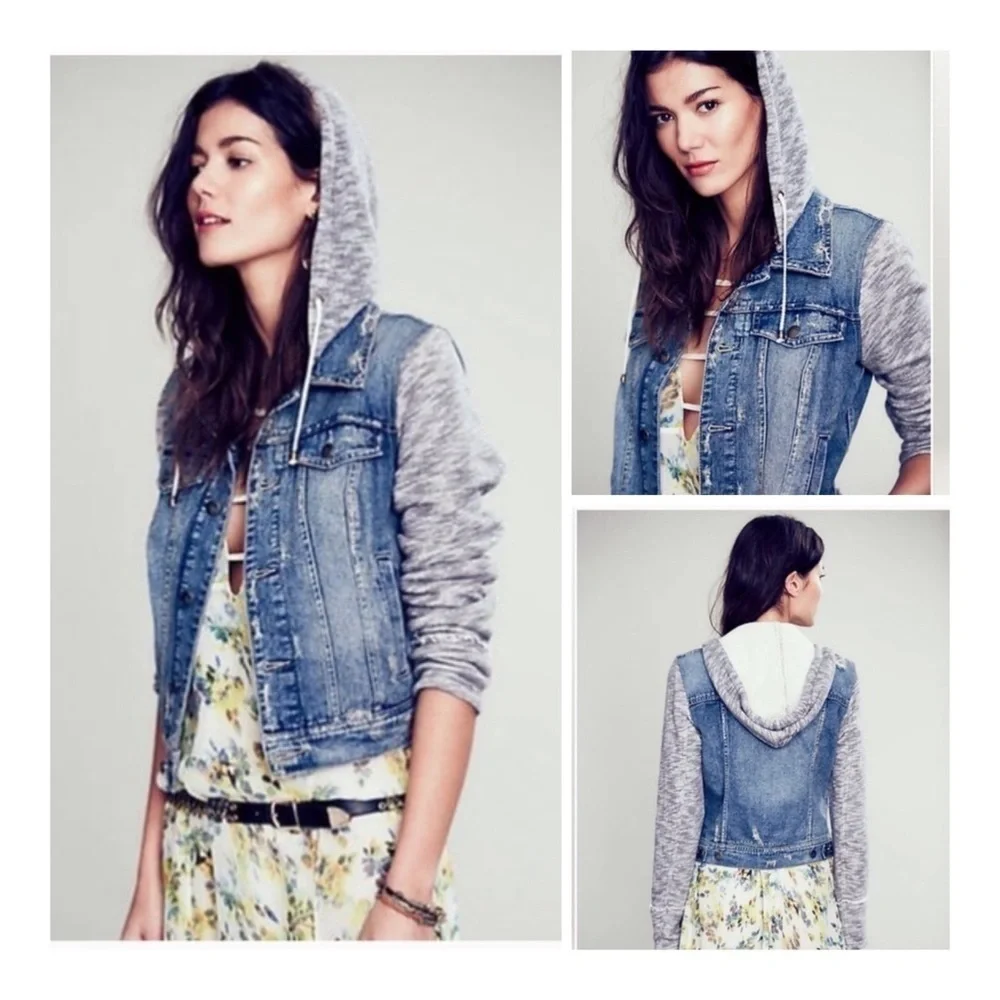 FREE People Denim/Knit Hoodie Jacket in Indie Wash